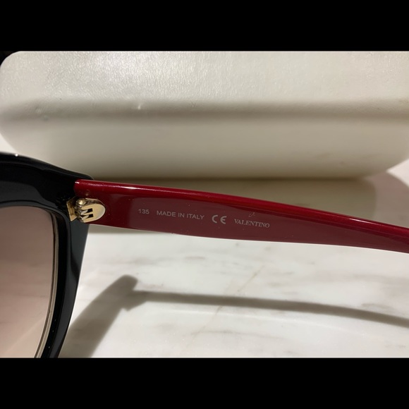 Valentino Cat-Eye Sunglasses Red Black Gold w Case main image 7